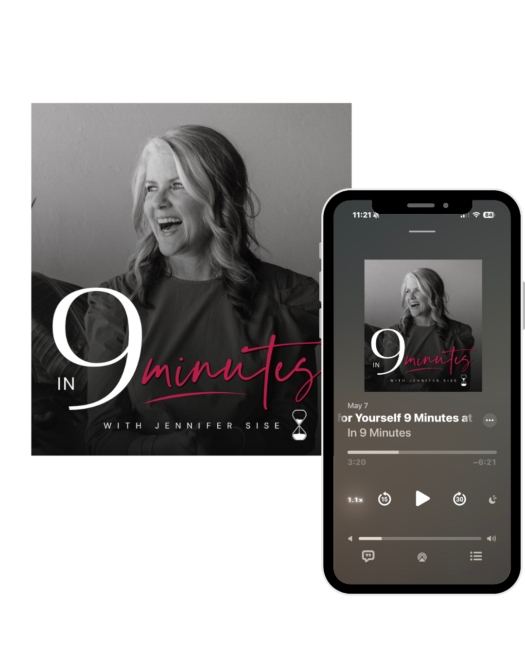 In 9 Minutes Podcast cover with phone mockup